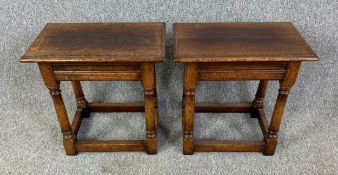 A pair of contemporary oak joint stools or bedside tables in the country antique style. H.46 W.46
