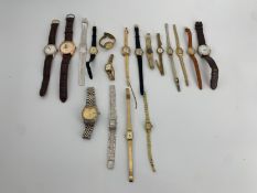 A collection of vintage ladies and gents wristwatches. Dia.4cm (largest face)