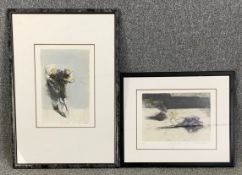 A pair of framed and glazed etchings, still life flowers, signed and numbered. H.74 W.54cm (largest)