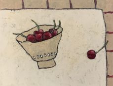 Jane Hooper (b.1968), oil on canvas, still life of bowl of cherries, signed and titled to the