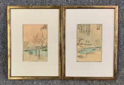 Pair of Edo period Japanese woodblock prints by Hiroshige Ando, in conservation grade frames with