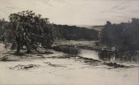 Bernard Eyre Walker, Above the River, a signed etching, framed and glazed. H.32 W.44cm