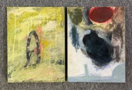 A pair of mixed media paintings by Harry Adams (STOT21stCPlanB) with titles and monograms/signatures