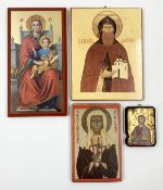 A collection of contemporary religeous icons, printed on board. H.28 W.15cm (largest)