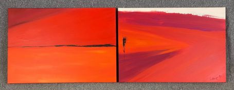 Ben Lowe (b.1976), oil on canvas diptych, abstract composition, signed and dated. H.60 W.87cm (