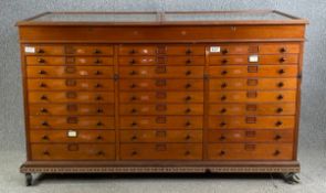 A walnut collector's chest, C.1900 with glazed display top section above three flights of nine