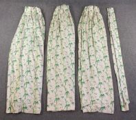 Three curtains with bamboo motifs; H.226 W.140cm along with a smaller curtain.