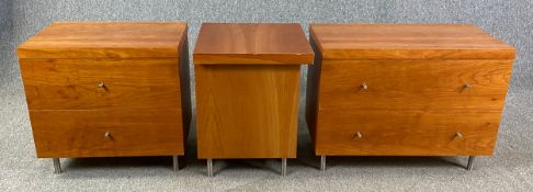 A set of three contemporary fruitwood modular units. H.52 W.108 D.59cm