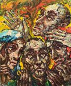 Oil on canvas, mid century expressionist style portraits, indistinctly signed. H.62 W.52cm
