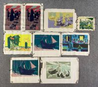 A collection of nine unframed screen prints on paper. Three indistinctly signed and numbered, all by