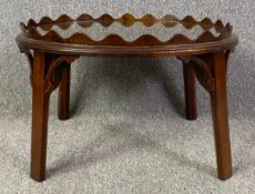 A 19th century mahogany tray top lamp table with inset plate glass top. H.40 W.62 D.53cm