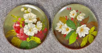 A pair of Watcombe Torquay hand painted decorative plates or chargers. Dia.37cm (each)