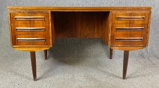 A 1960's Danish pedestal desk, J Svenstrup for A P Mobler. H.74 W.131 D.71cm