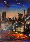 John Keane 'Satellite City' 1993 artist's proof screen print with collage, in a John Jones
