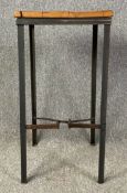 A contemporary oak topped lamp table or high stool on metal base. H.78cm