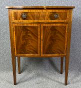 A Georgian style mahogany and crossbanded side cabinet with lift-up top. H.92 W.73 D.47cm