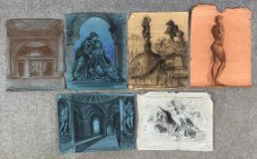 A collection of six pastel and charcoal drawings on sugar paper by George Krestentevich Loukomski.
