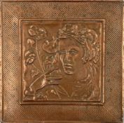 A C.1900 Art Nouveau copper relief wall plaque. H.17 W.17cm