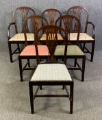 A set of six 19th century mahogany Hepplewhite style dining chairs to include two carver elbow