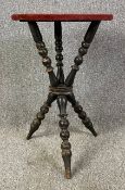 A late Victorian ebonised and gilt occasional table with velvet covered top. H.69 Dia.46cm