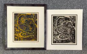 A framed and glazed engraving signed Sam Kanev and a similar unframed. H.58 W.52cm (largest)