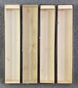 A set of four vintage painted display cases with glazed lids. H.13 W.89 D.18cm (each)