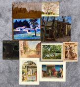 A collection of ten oil and acrylic paintings on board and paper by Vivian Bewick. Some signed