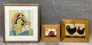 A signed and dated watercolour by Molly Fair '93 in a limed oak frame, along with two reproduction