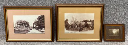 Two framed photographs of Theydon Bois and one miniature 19th century photographic print in a