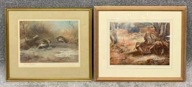 Two signed chromolithograph prints of birds by Archibald Thorburn. Both framed and glazed. H.50 W.