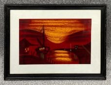 An expressionist pen and gouache painting on felt. Framed and glazed. H.45 W.60cm