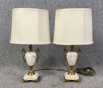A pair of vintage marble and brass neoclassical style table lamps. H.52cm (each)