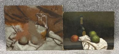 Two still life oils on board by Vivian Bewick. Both unsigned and unframed. H.36 W.46cm (largest)