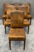 A set of six contemporary distressed faux leather high back dining chairs. H.103cm (each)