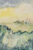 A framed and glazed lithograph, seascape composition, signed Steffi '98. H.64 W.53cm