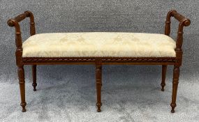 A Georgian style carved mahogany duet stool or window seat. H.65 W.114 D.39cm