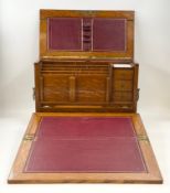A late 19th century oak fitted stationery box with fitted interior and fall front writing slope. H.