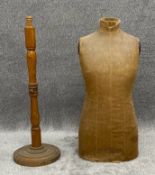 A vintage Yugin and Sons dress maker's dummy with a pine tripod stand. H.78cm (without stand)