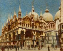 A signed Vivian Bewick oil on canvas, St. Mark's Basilica, in a gilt frame. H.60 W.70cm