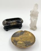 Three Oriental objects to include a Chinese rock crystal Kuan Yin carved figure, a 19th century
