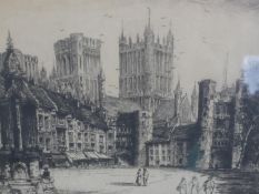 A signed limited edition lithograph of The Circus, Bath and two other prints, all framed and glazed.
