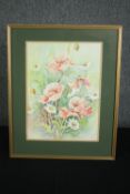 Watercolours, two flower studies, framed and glazed signed D Piesakowska. H.53 W.43cm.
