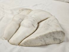 A carved white marble nude female form from the back. Signed D.H.