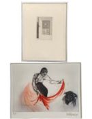 A signed limited edition etching, bullfighter and a signed etching, both framed and glazed. H.43 W.