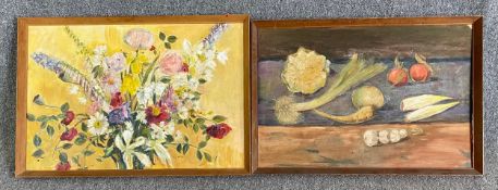 Two framed oils on board. Both unsigned. H.54 W.78cm (each)