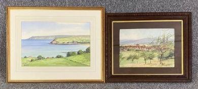 Two watercolour landscapes; 1 signed Manson Blair and the other unsigned. Both framed and glazed.