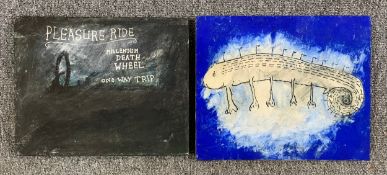 Two mixed media paintings by Harry Adams (STOT21stCPlanB) with titles to reverse. Both Unsigned. H.