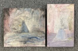Two mixed media paintings by Harry Adams (STOT21stCPlanB) with titles and monogram/signature to