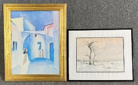 A print, 'View of an Alley' 1914 by August Macke with note to reverse and a watercolour signed
