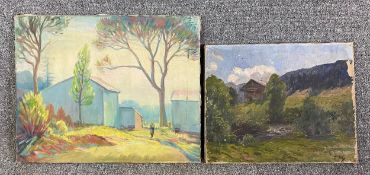 Two oils on canvas; 1 signed Jeanne Saly, the other indistinctly signed and titled to reverse. H.